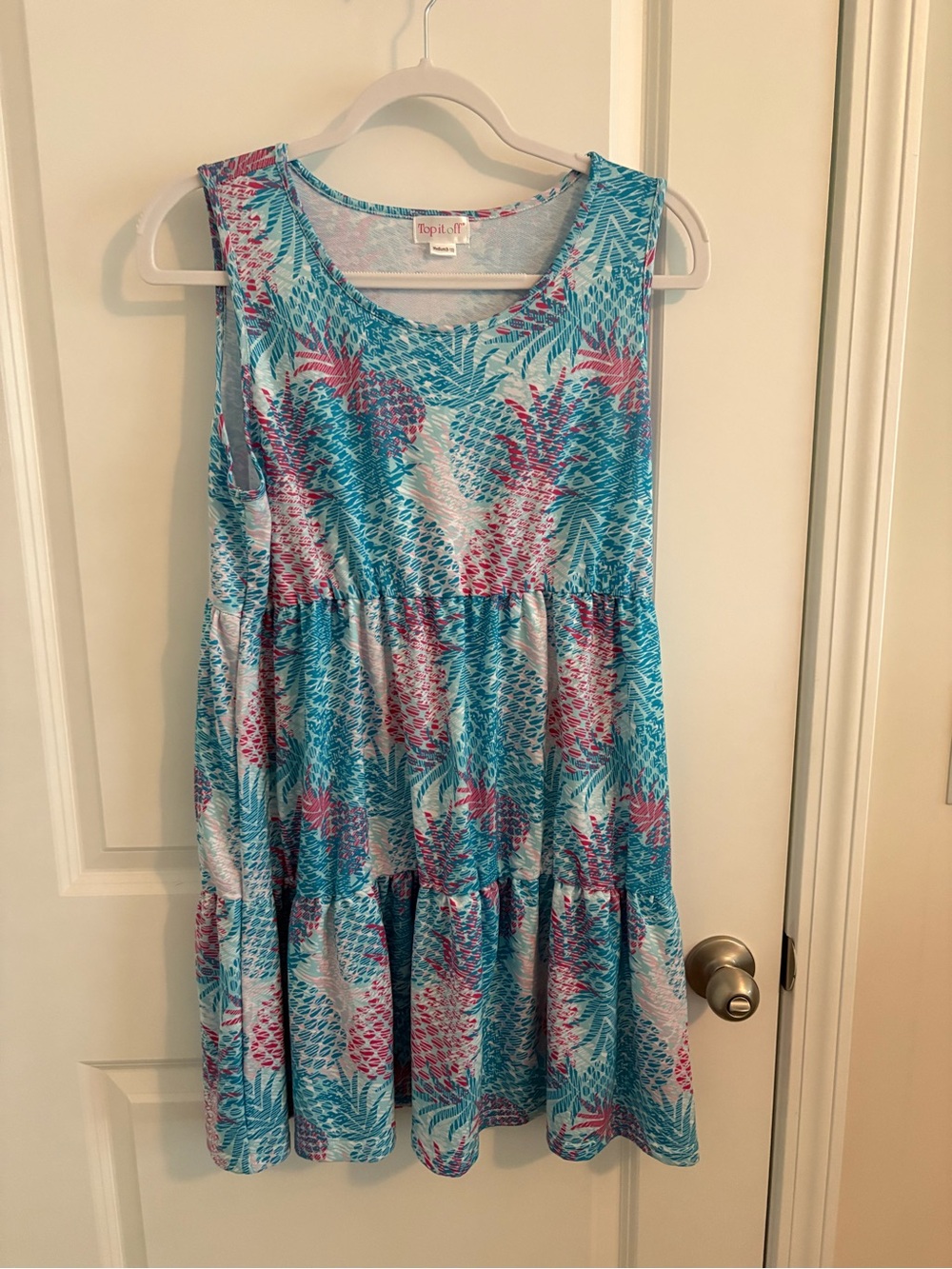 Top It Off Blue Tropical Pineapple Tiered Dress